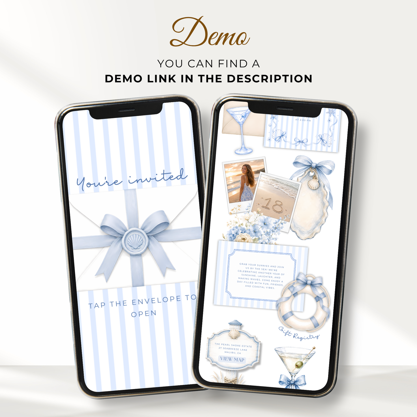 Blue Coastal Birthday Invitation Website with RSVP L133