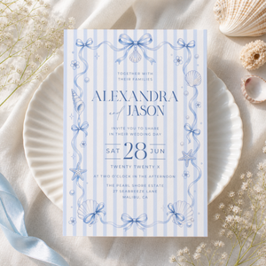 Blue Coastal Coquette Wedding Invitation L133