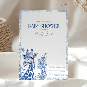 Baby Shower Invitation Bundle - Blue Safari Chinoiserie Giraffe BS14