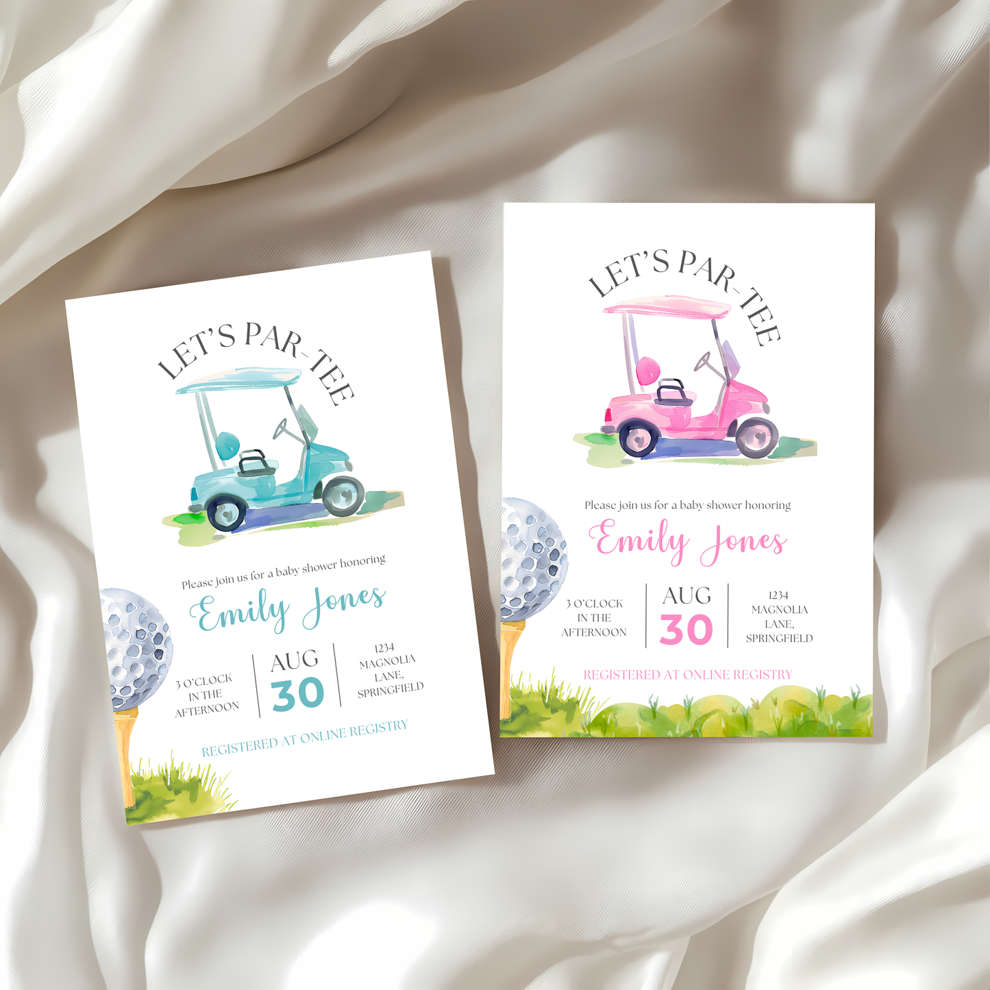 Baby Shower Invitation - A Little Putter Is On The Way Blue Golf Let's Par-Tee BS165