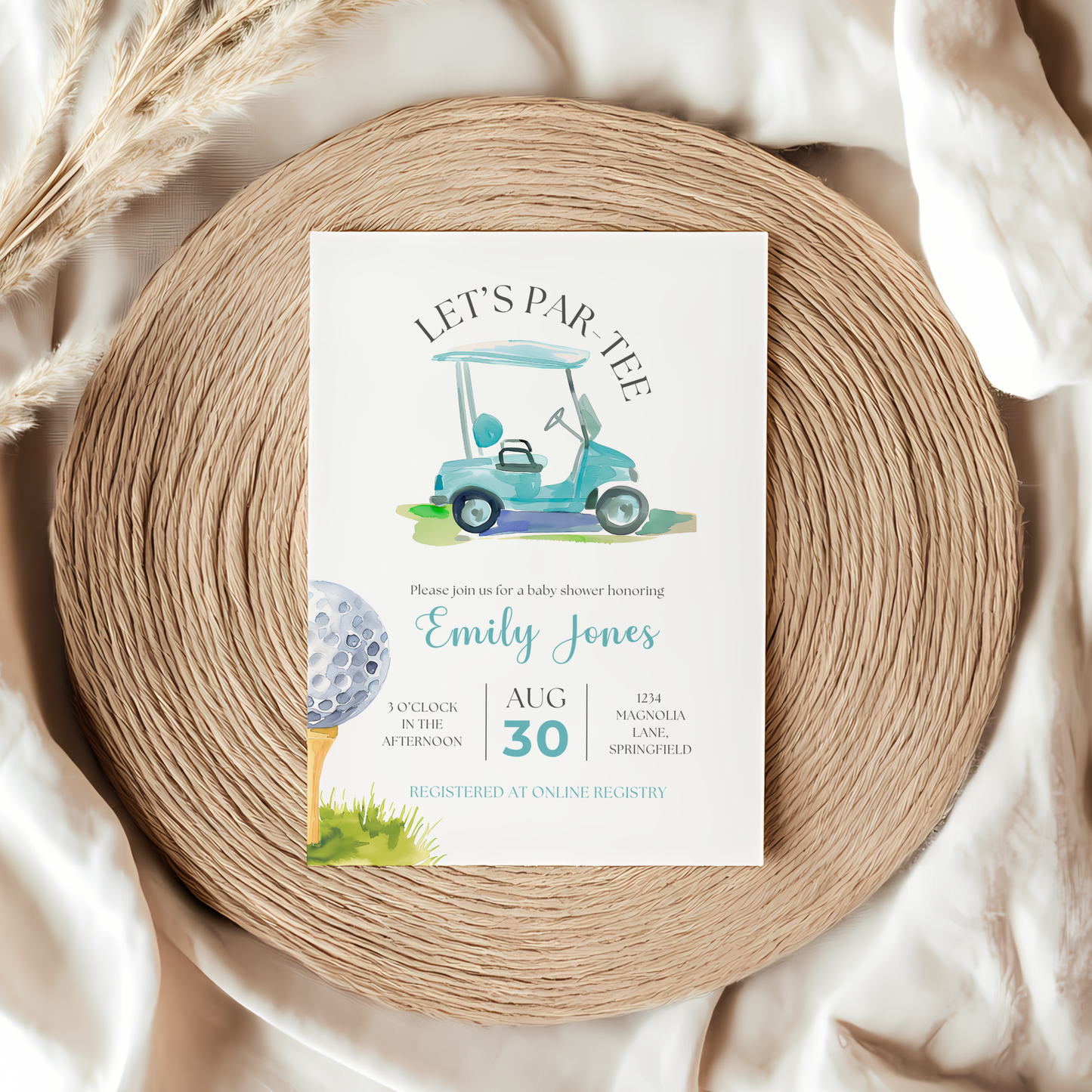 Baby Shower Invitation - A Little Putter Is On The Way Blue Golf Let's Par-Tee BS165