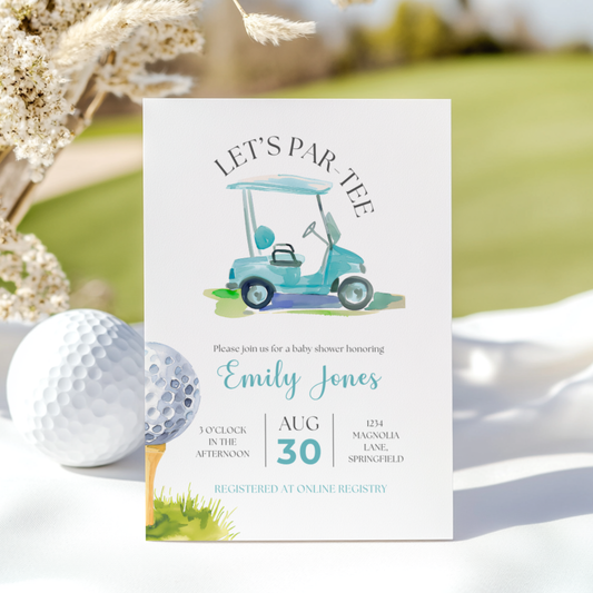 Baby Shower Invitation - A Little Putter Is On The Way Blue Golf Let's Par-Tee BS165