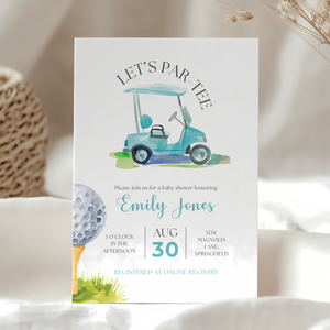 Baby Shower Invitation - A Little Putter Is On The Way Blue Golf Let's Par-Tee BS165