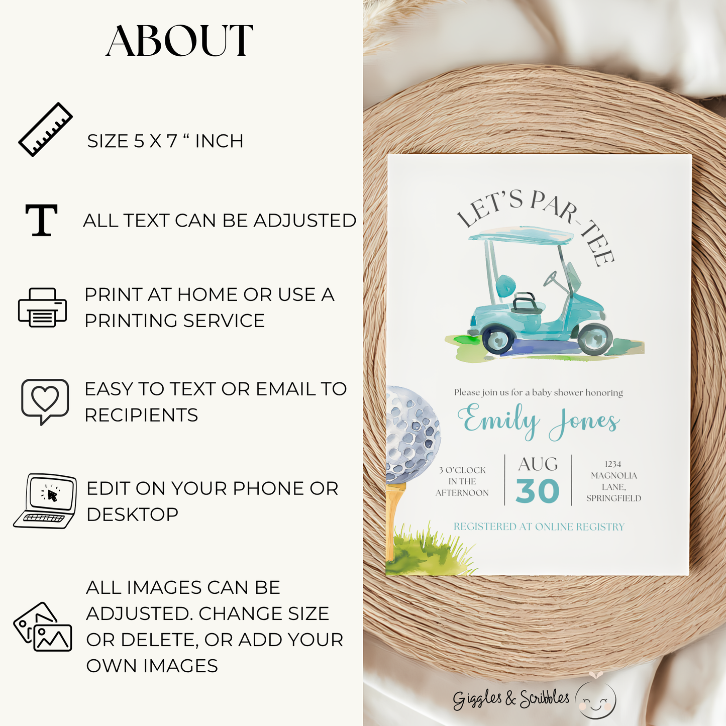 Baby Shower Invitation - A Little Putter Is On The Way Blue Golf Let's Par-Tee BS165