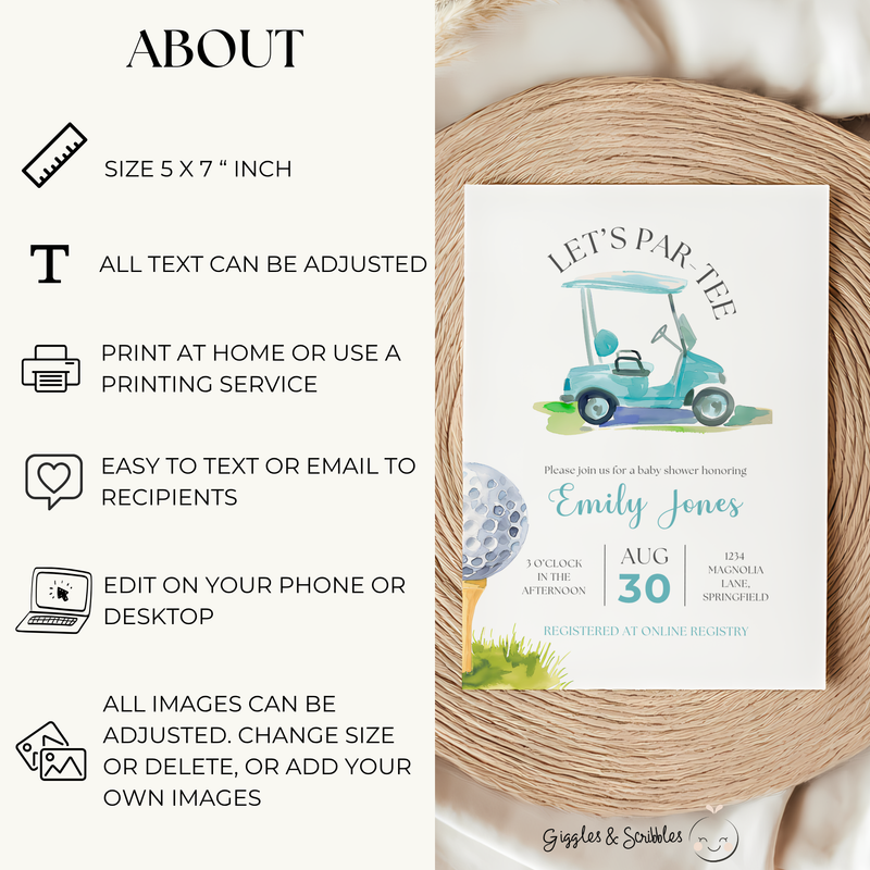 Baby Shower Invitation - A Little Putter Is On The Way Blue Golf Let's Par-Tee BS165
