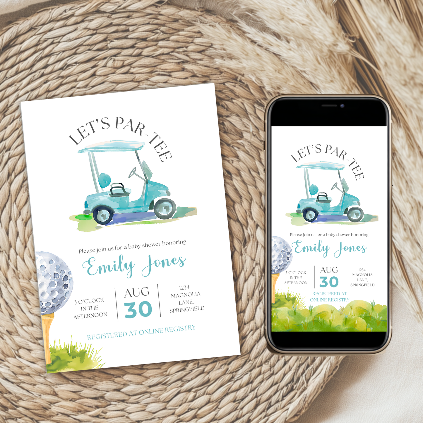 Baby Shower Invitation - A Little Putter Is On The Way Blue Golf Let's Par-Tee BS165