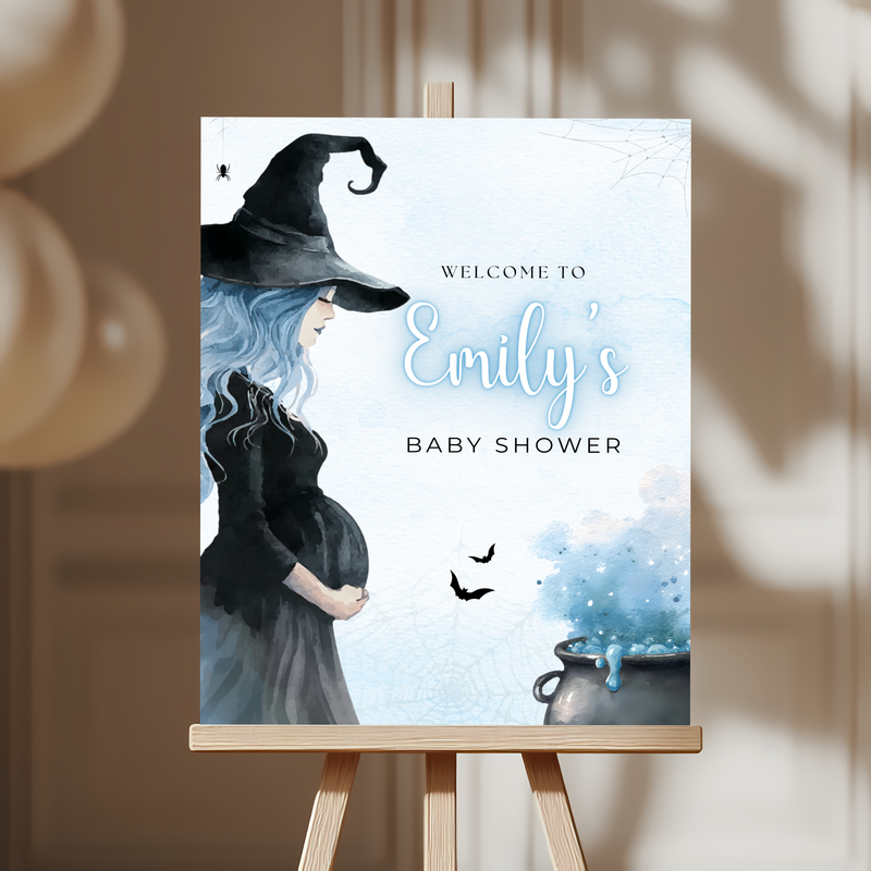 Baby Shower Welcome Sign - Blue Halloween Witch Brewing BS200