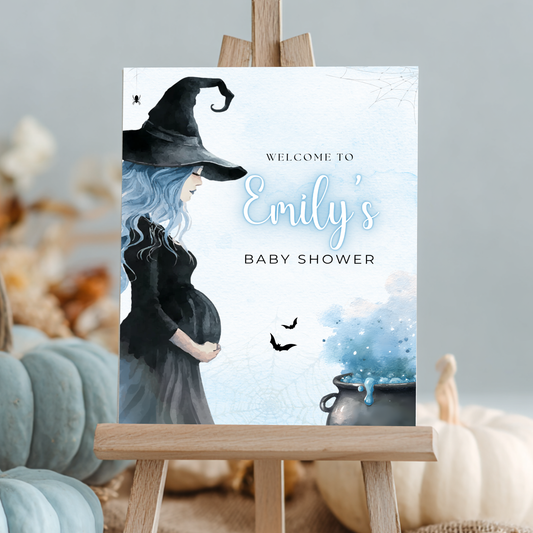 Baby Shower Welcome Sign - Blue Halloween Witch Brewing BS200