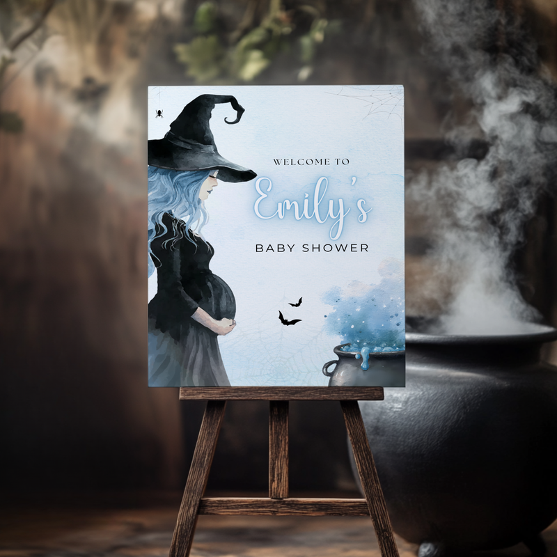 Baby Shower Welcome Sign - Blue Halloween Witch Brewing BS200