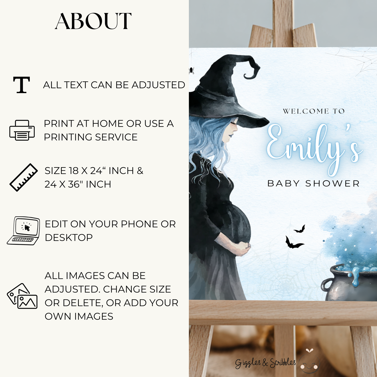 Baby Shower Welcome Sign - Blue Halloween Witch Brewing BS200