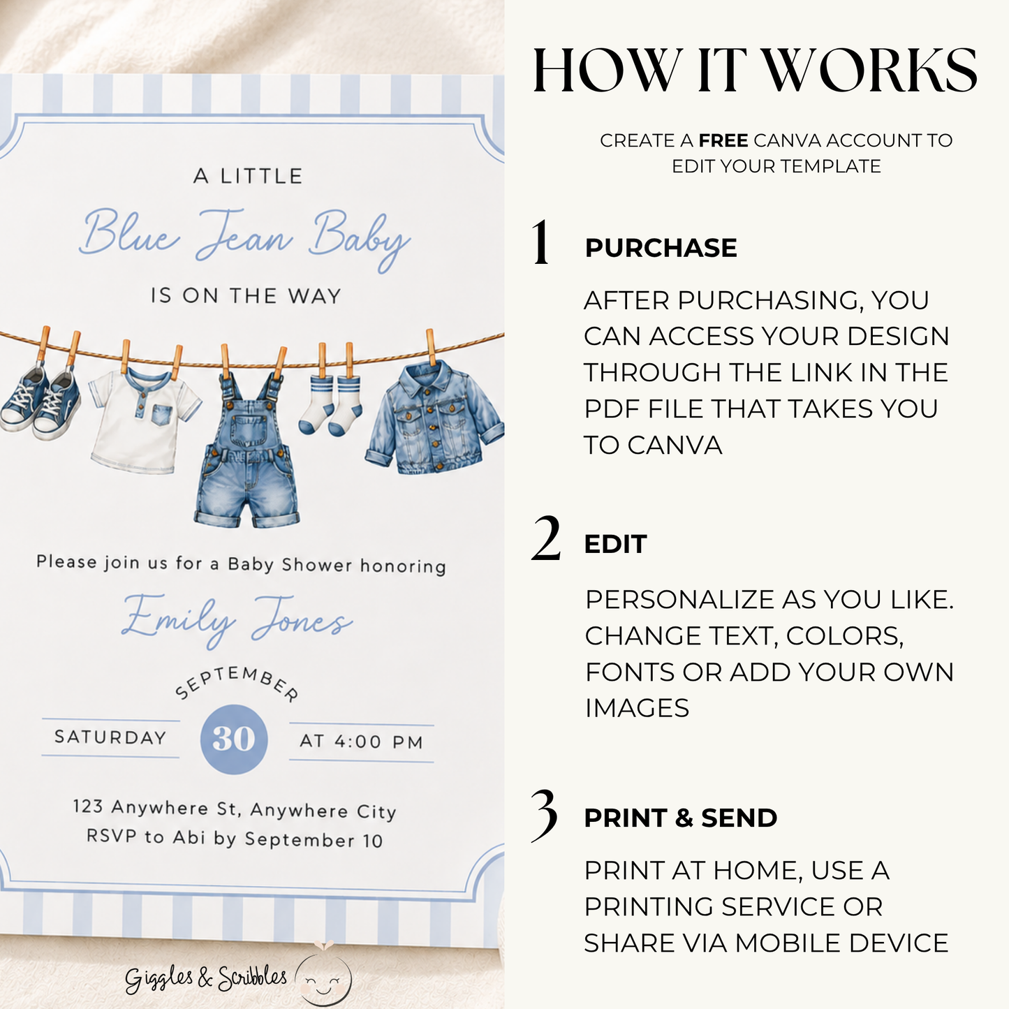 Blue Jean Baby Shower Invitation BS311