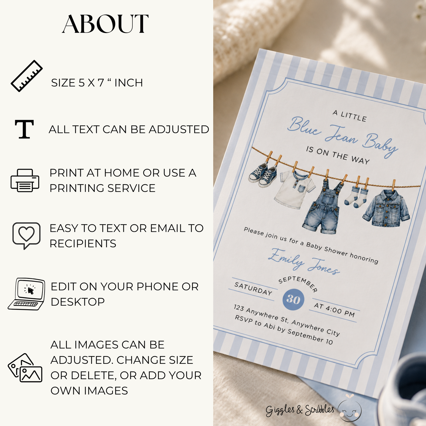 Blue Jean Baby Shower Invitation BS311