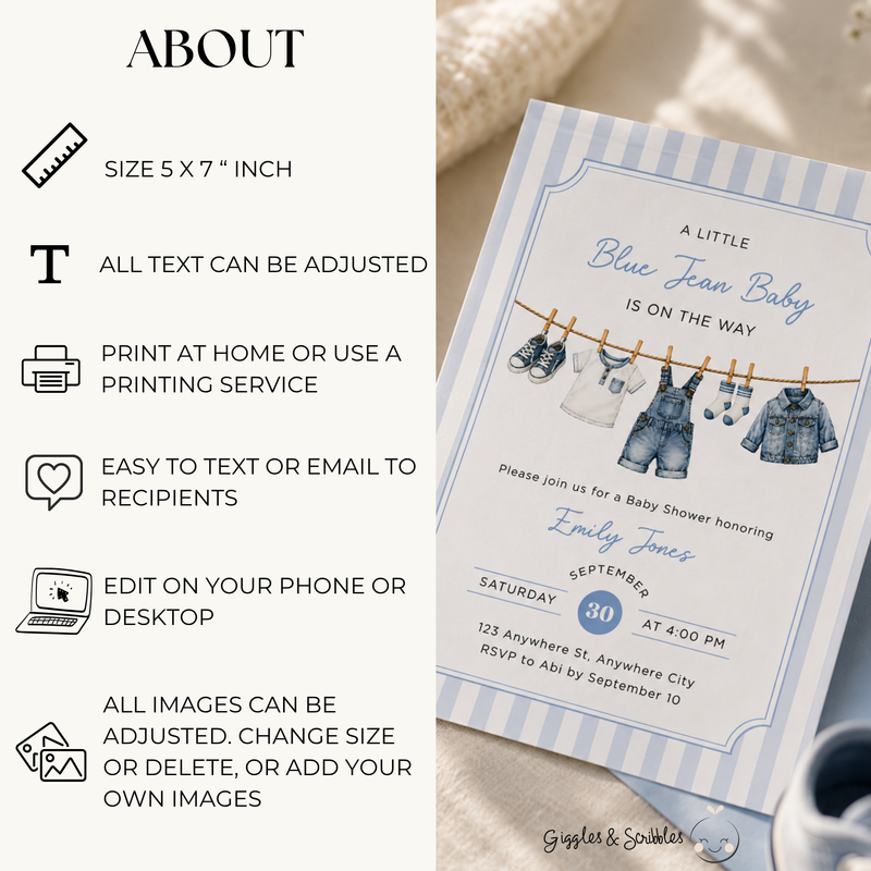 Blue Jean Baby Shower Invitation BS311