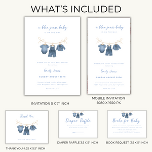 Baby Shower Invitation Bundle - Blue Jean Baby Denim Clothesline BS194
