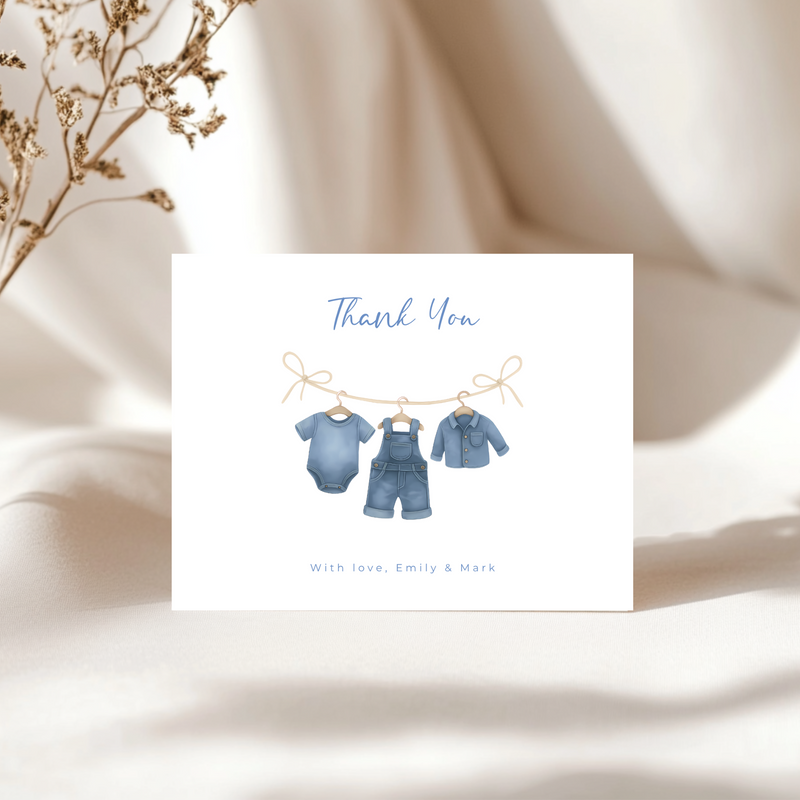 Baby Shower Invitation Bundle - Blue Jean Baby Denim Clothesline BS194