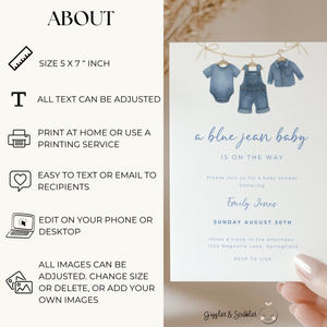 Baby Shower Invitation - A Blue Jean Baby Is On The Way BS194