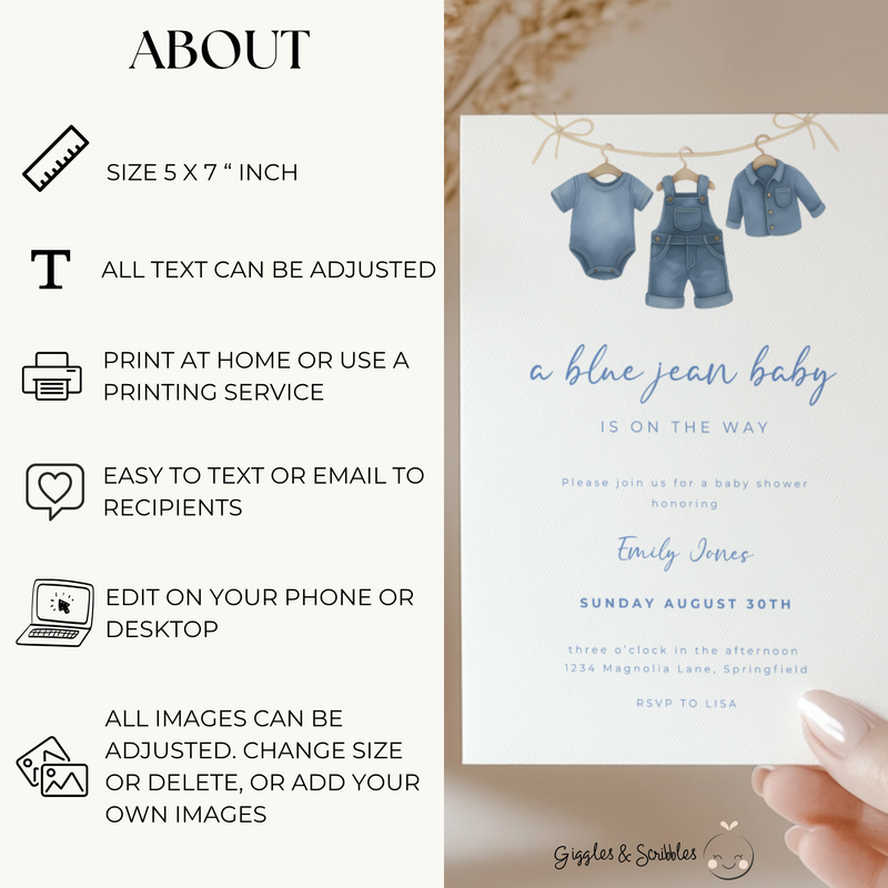 Baby Shower Invitation - A Blue Jean Baby Is On The Way BS194