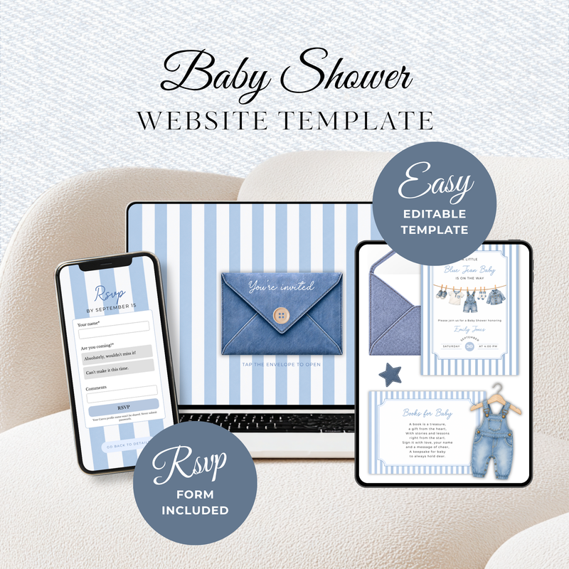 Blue Jean Baby Shower Website Invitation with RSVP BS311