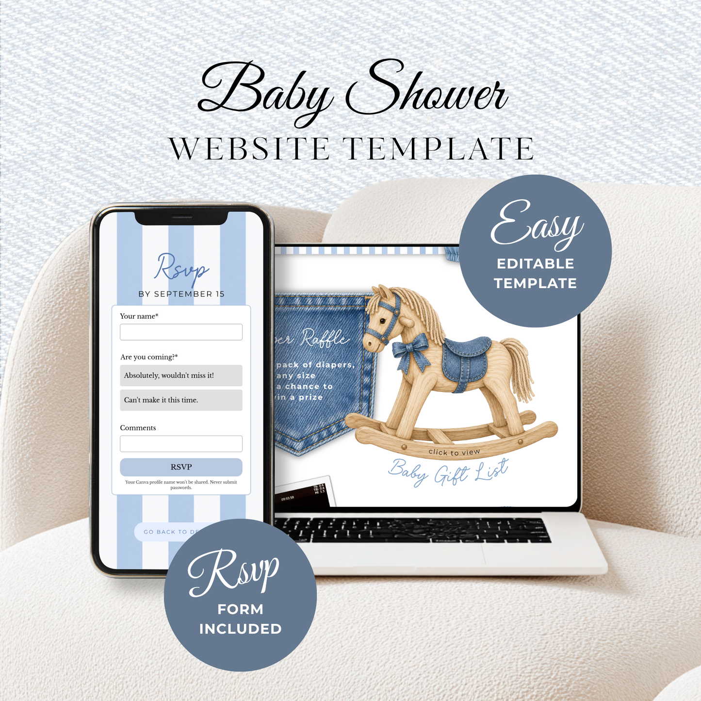 Blue Jean Baby Shower Website Invitation with RSVP BS311