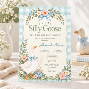 Silly Goose Baby Shower Invitation – Blue Gingham L177