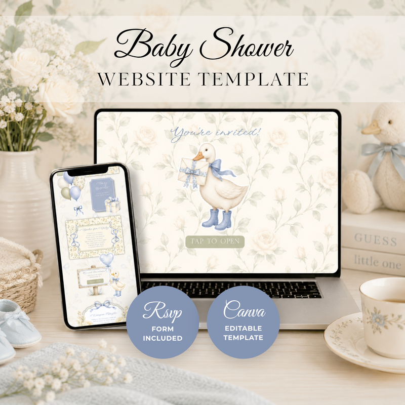 Blue Little Goose Baby Shower Invitation Website with RSVP BS150