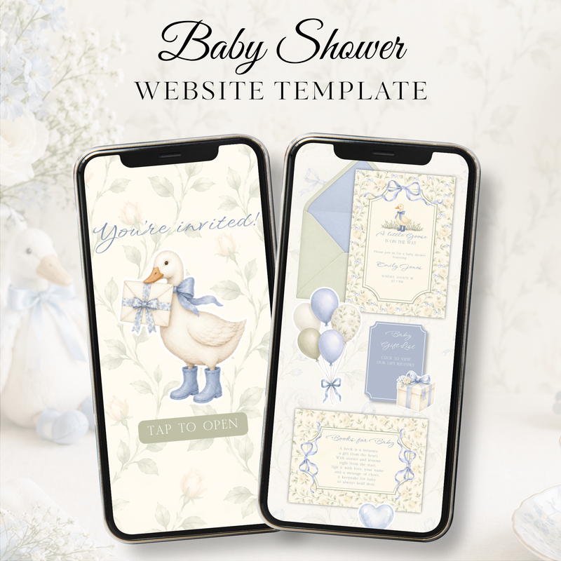 Blue Little Goose Baby Shower Invitation Website with RSVP BS150