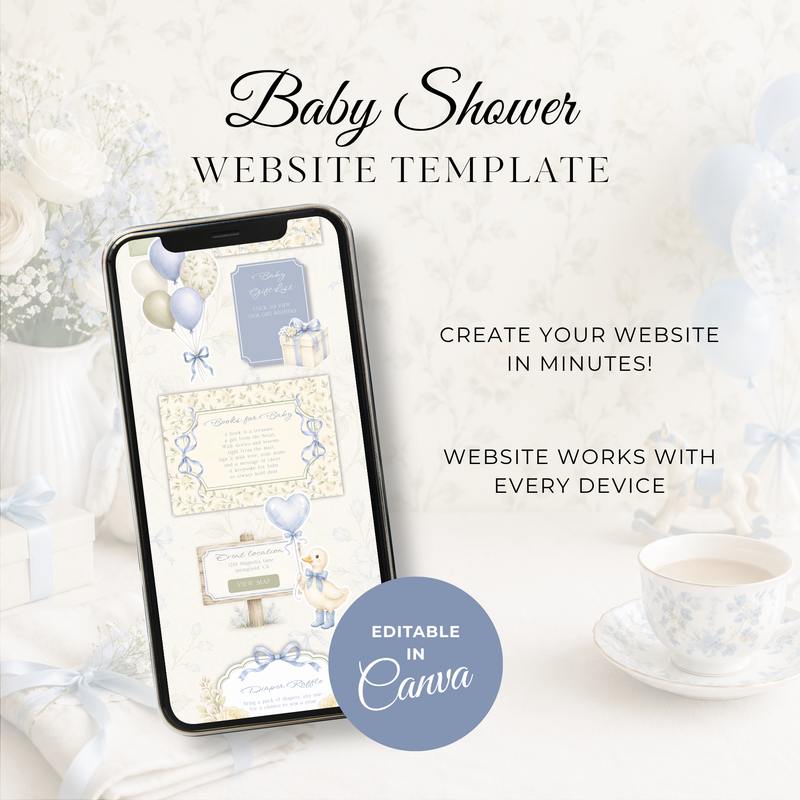 Blue Little Goose Baby Shower Invitation Website with RSVP BS150