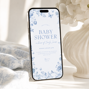 Blue Toile Baby Shower Invitation Bundle BS187