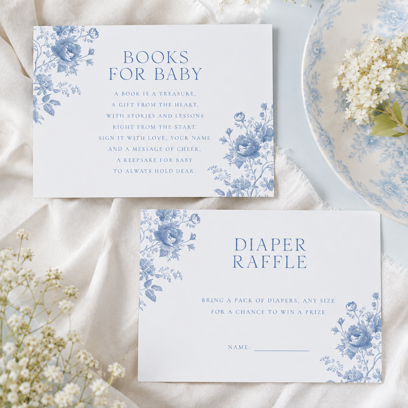 Blue Toile Baby Shower Invitation Bundle BS187