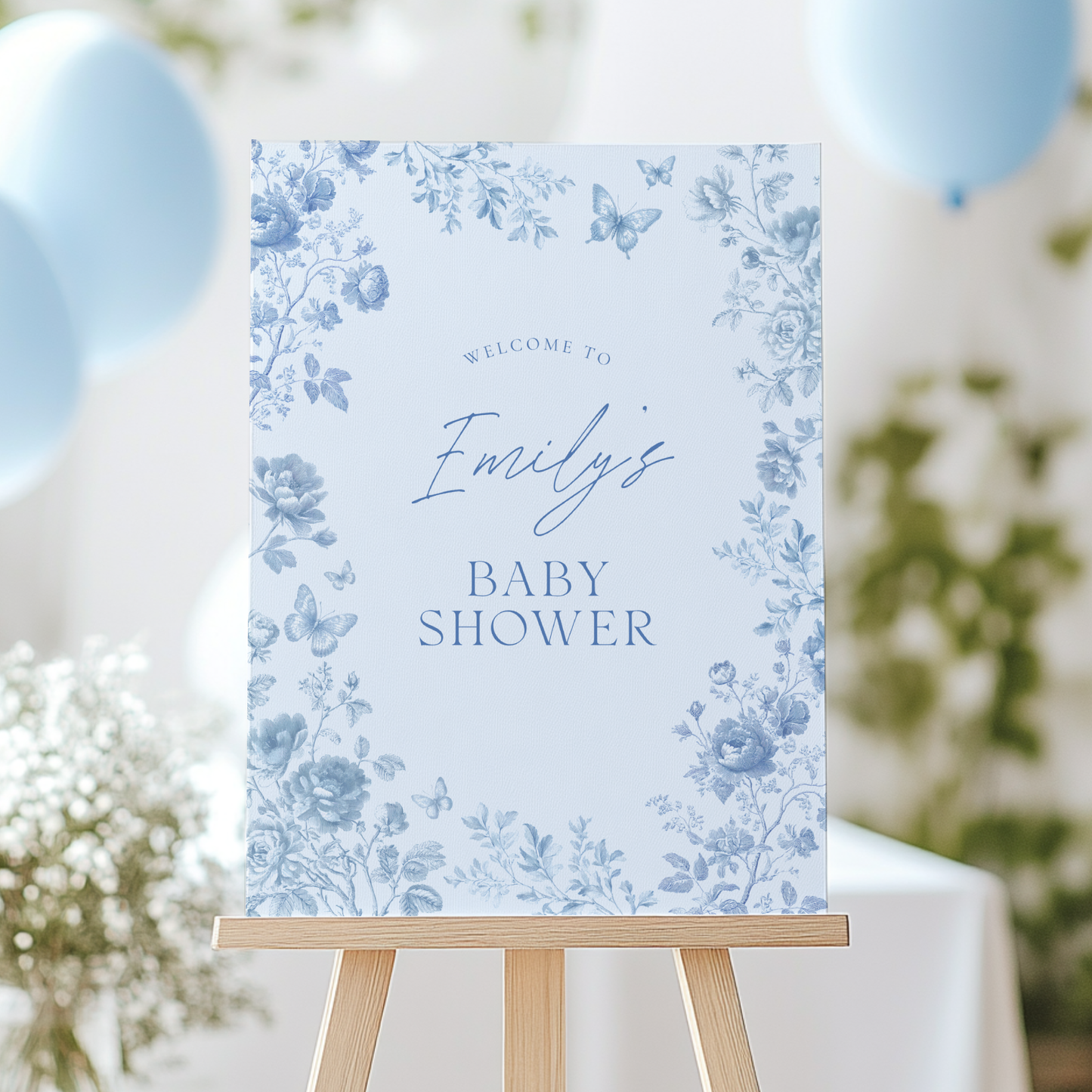 Baby Shower Welcome Sign - Blue Toile de Jouy BS187