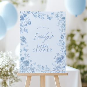 Baby Shower Welcome Sign - Blue Toile de Jouy BS187