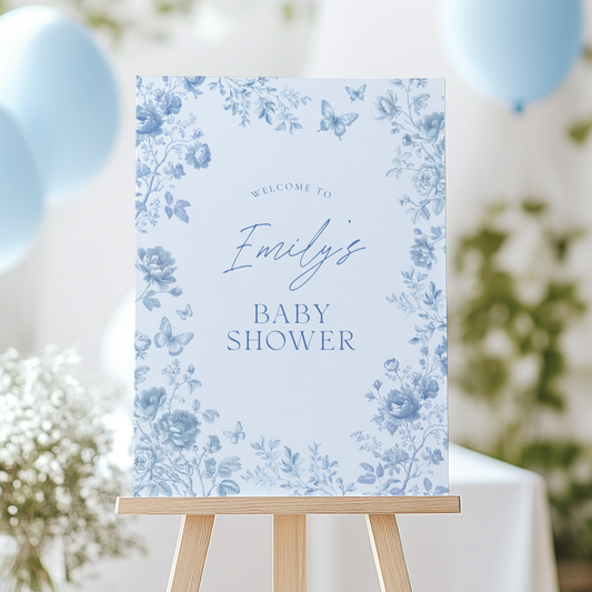Baby Shower Welcome Sign - Blue Toile de Jouy BS187