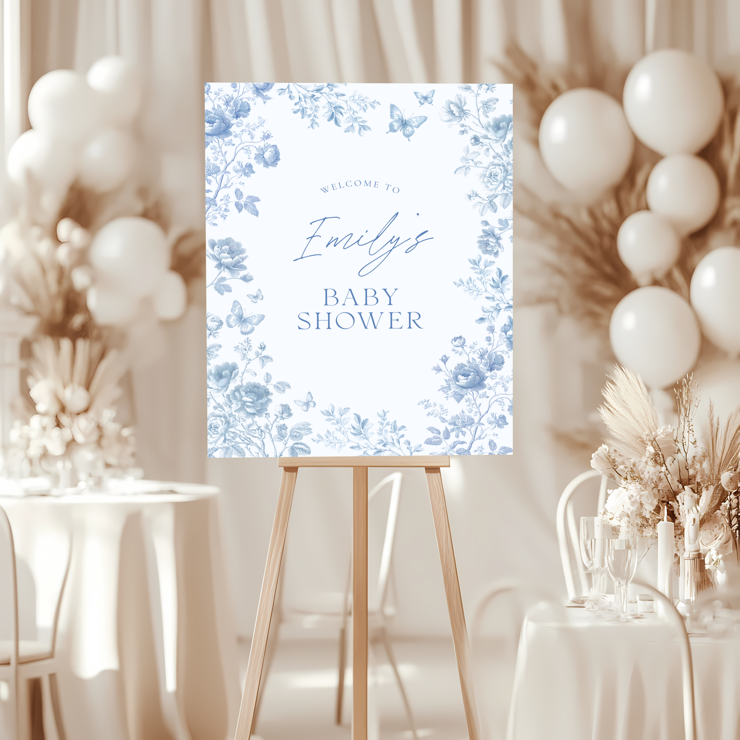 Baby Shower Welcome Sign - Blue Toile de Jouy BS187