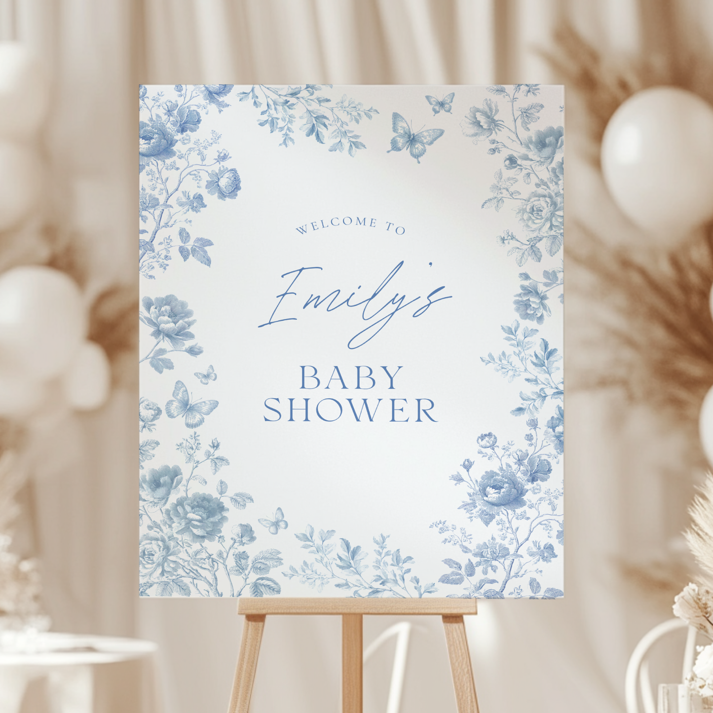 Baby Shower Welcome Sign - Blue Toile de Jouy BS187