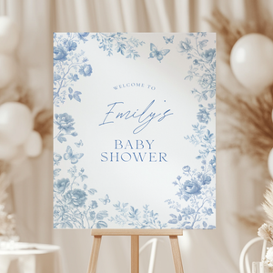 Baby Shower Welcome Sign - Blue Toile de Jouy BS187