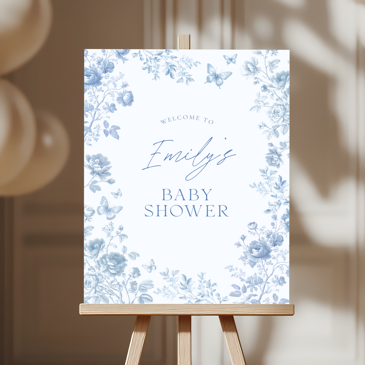 Baby Shower Welcome Sign - Blue Toile de Jouy BS187