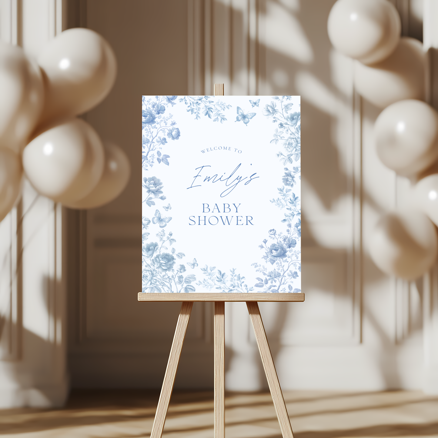 Baby Shower Welcome Sign - Blue Toile de Jouy BS187