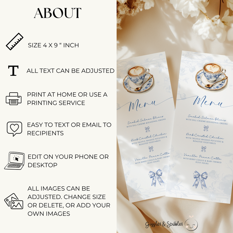 Elegant Blue Toile Brunch Menu Template BS62