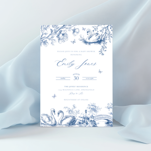 Baby Shower Invitation - Swan Lake Romantic Blue Toile de Jouy BS202
