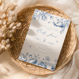 Baby Shower Invitation - Swan Lake Romantic Blue Toile de Jouy BS202