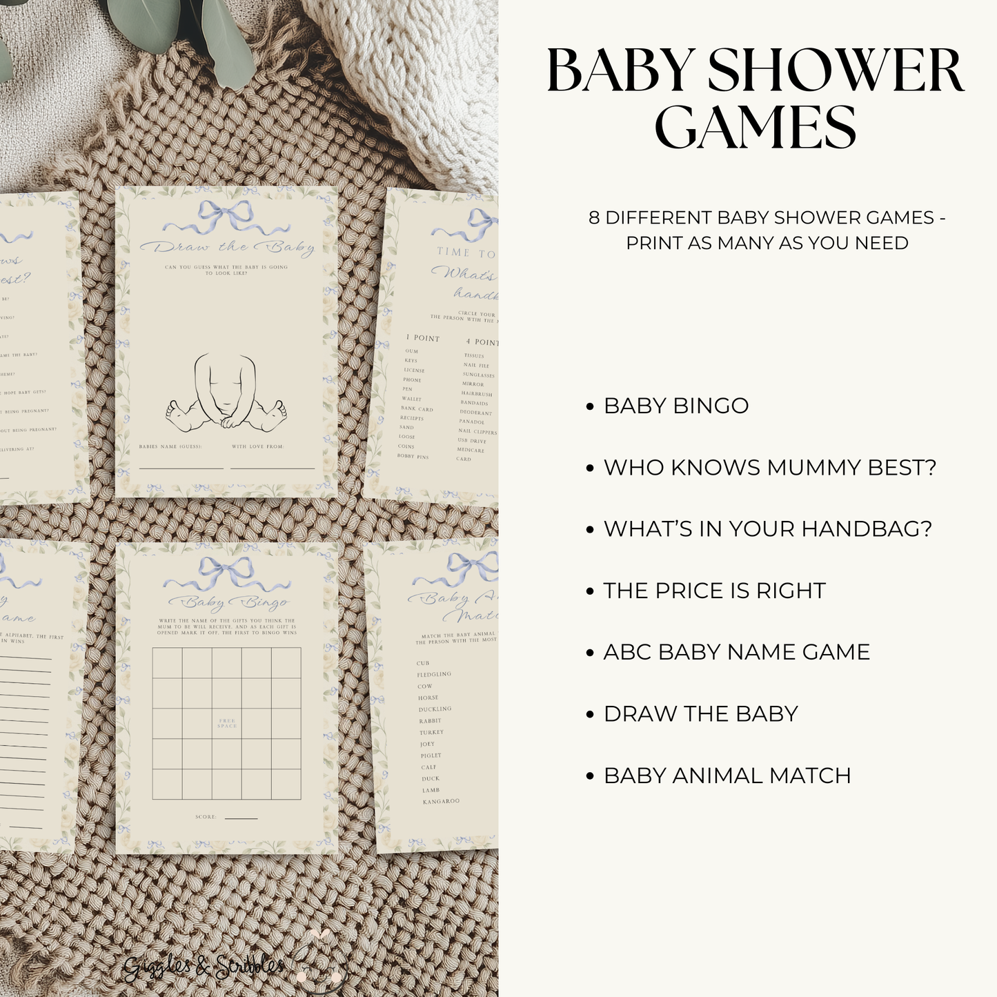 Blue Vintage Floral Baby Shower Games Bundle BS150