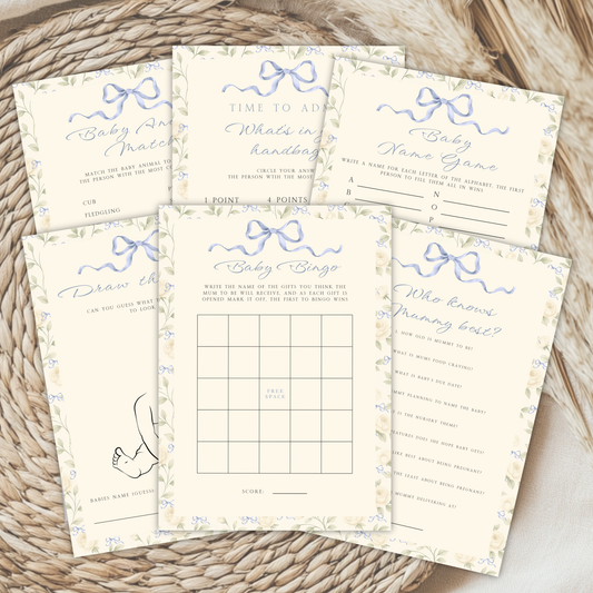 Blue Vintage Floral Baby Shower Games Bundle BS150