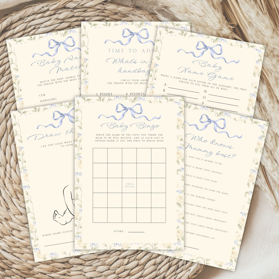 Blue Vintage Floral Baby Shower Games Bundle BS150