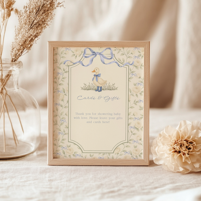 Blue Vintage Goose Baby Shower Table Signs Bundle BS150