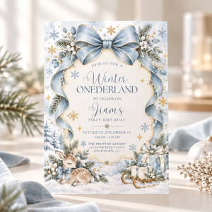 Blue Winter ONEderland First Birthday Invitation L186
