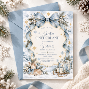 Blue Winter ONEderland First Birthday Invitation L186