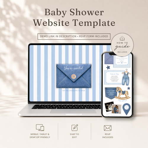 Blue Jean Baby Shower Website Invitation with RSVP BS311