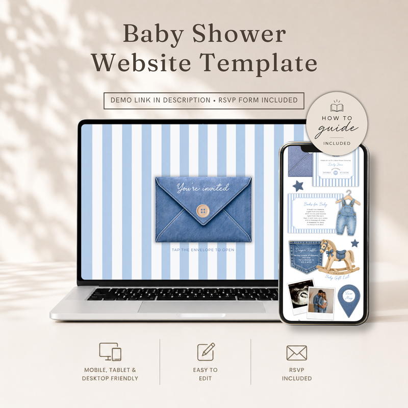 Blue Jean Baby Shower Website Invitation with RSVP BS311