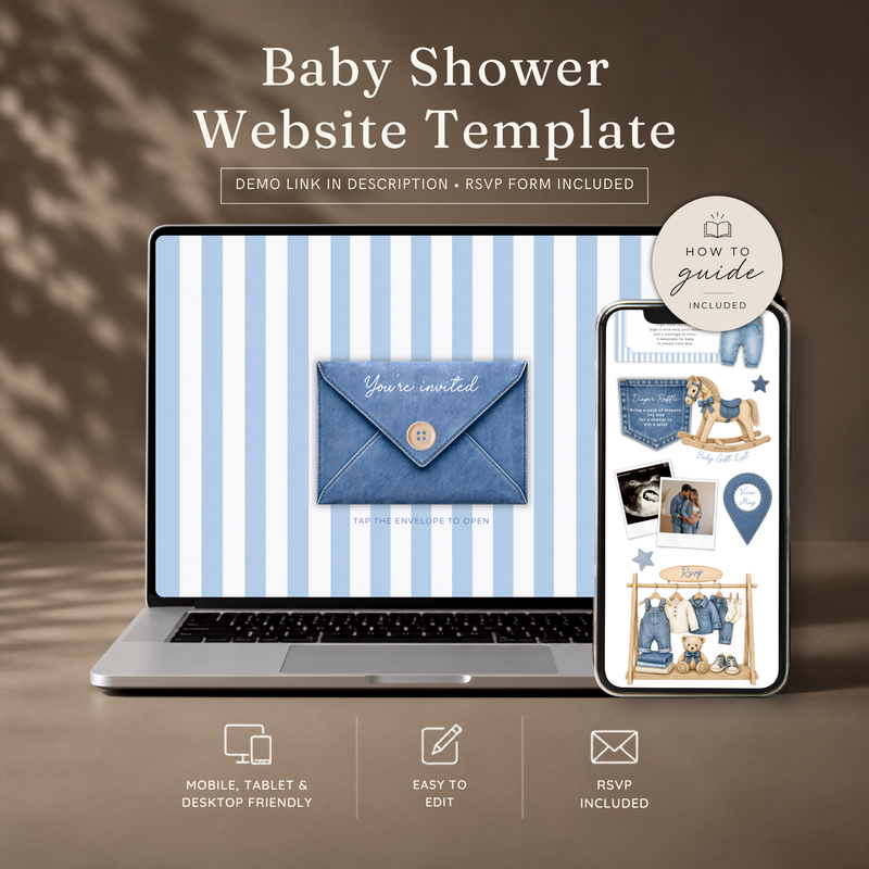 Blue Jean Baby Shower Website Invitation with RSVP BS311
