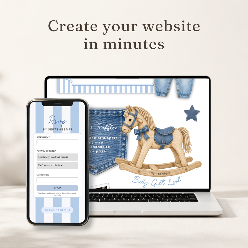 Blue Jean Baby Shower Website Invitation with RSVP BS311